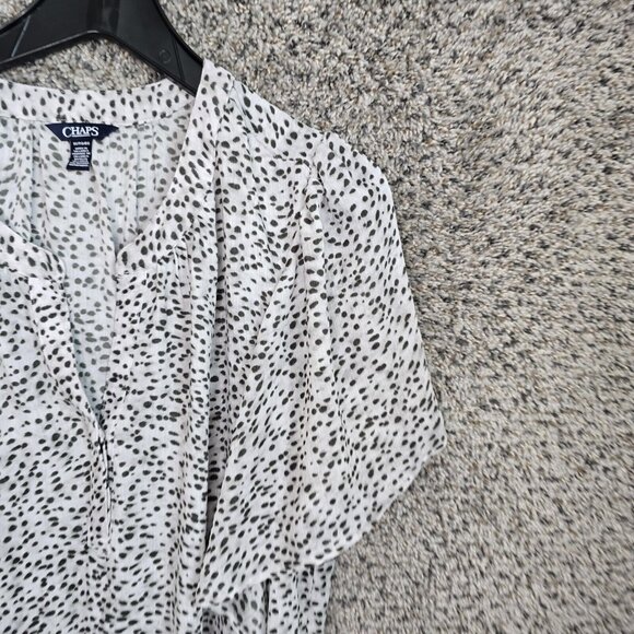 Chaps Top Womens Plus 1X White Sheer Crinkle Blouse V-Neck Flutter Sleeve Ladies - Picture 2 of 7